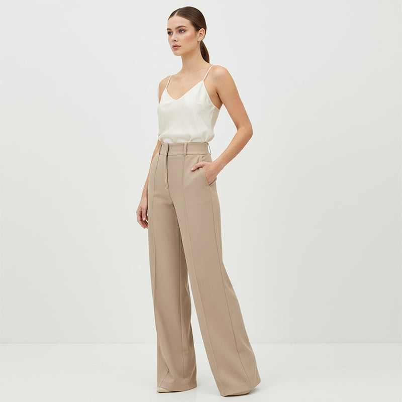 Women's High-Waist Wide-Leg Solid Color Trousers