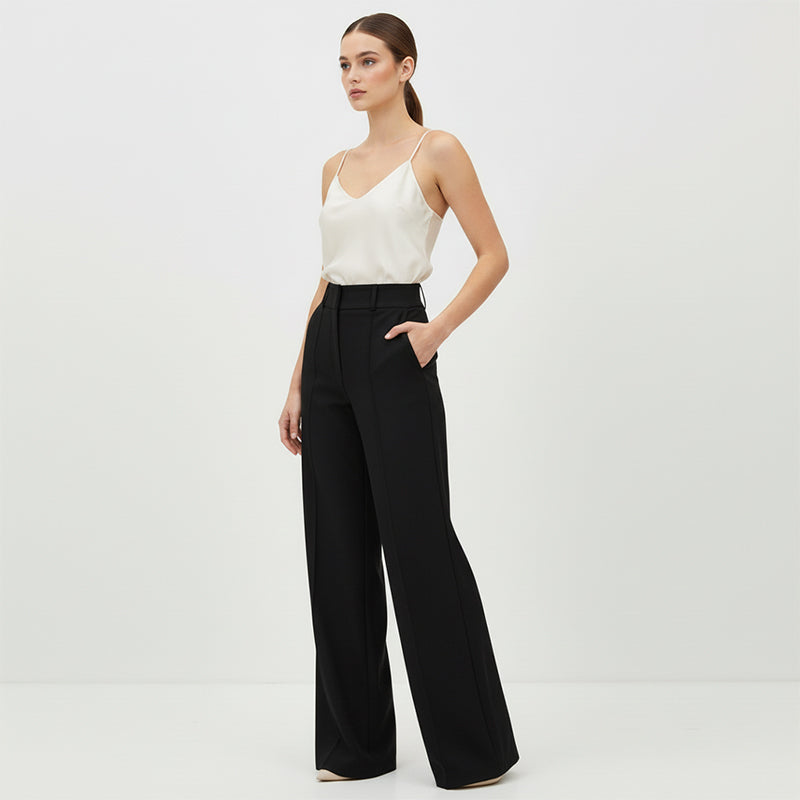 Women's High-Waist Wide-Leg Solid Color Trousers