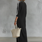 Minimalist Button-Down Collar Dress with Contrast Trim