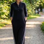Minimalist Button-Down Collar Dress with Contrast Trim