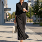 Minimalist Button-Down Collar Dress with Contrast Trim