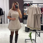 Women’s Sparkling Lace Trim Short-Sleeve Mini Dress