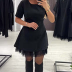 Women’s Sparkling Lace Trim Short-Sleeve Mini Dress