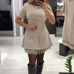 Women’s Sparkling Lace Trim Short-Sleeve Mini Dress