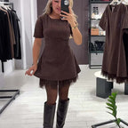 Women’s Sparkling Lace Trim Short-Sleeve Mini Dress