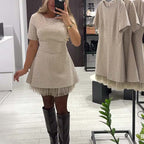 Women’s Sparkling Lace Trim Short-Sleeve Mini Dress