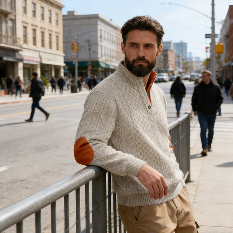 Men's Textured Jacquard Collared Sweatshirt - BUY 2 FREE SHIPPING