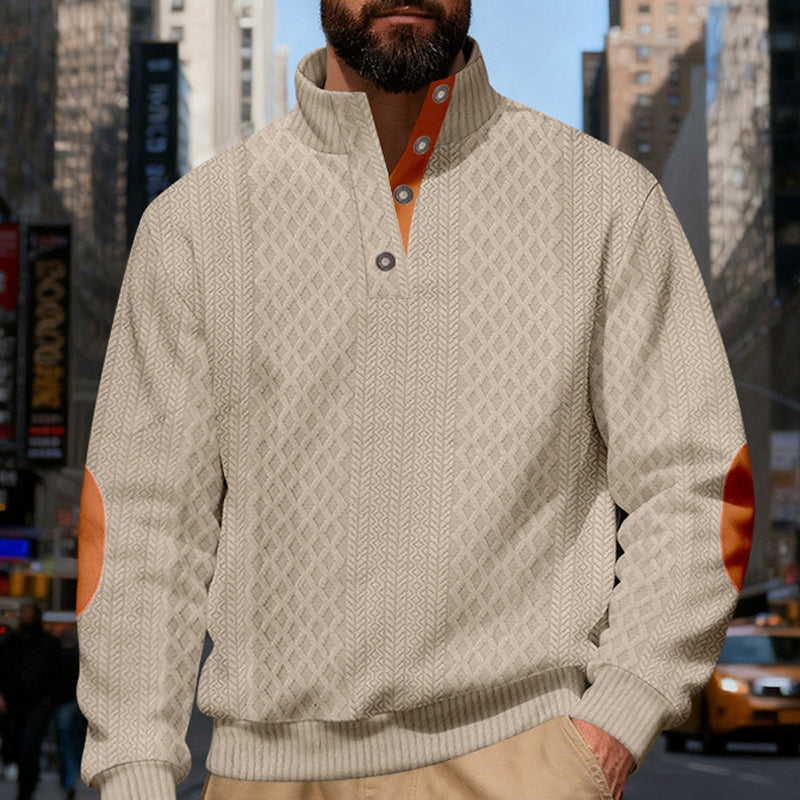 Men's Textured Jacquard Collared Sweatshirt - BUY 2 FREE SHIPPING