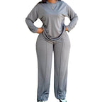 Women's Long Sleeve Top & Wide-Leg Pants 2-Piece Set
