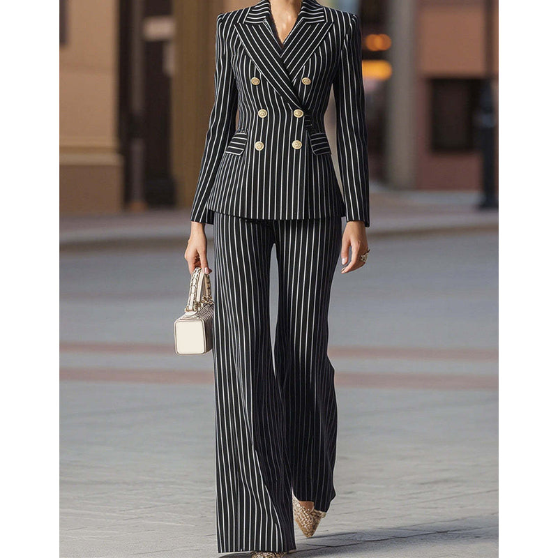✨🔥Women's Pinstripe Double-Breasted Suit Set👔
