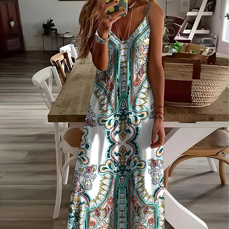 ⏳🔥2026 Hot Sale🎁Women’s Retro Print V-Neck Sleeveless Maxi Dress🔥Buy 3 Get Free Shipping🔥