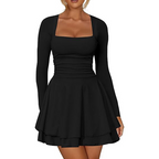 🔥Women’s Square Neck Long Sleeve Tiered Mini Dress