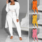 ⏳Limited-time 50% off⏰Casual 3-Piece Knit Set – Cropped Top, Long Cardigan & Fitted Pants🧥👚👖