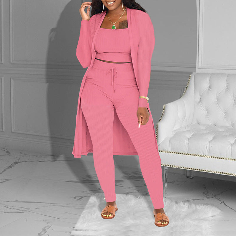 ⏳Limited-time 50% off⏰Casual 3-Piece Knit Set – Cropped Top, Long Cardigan & Fitted Pants🧥👚👖