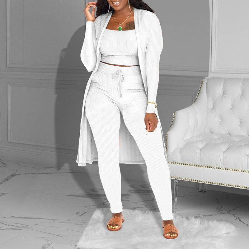 ⏳Limited-time 50% off⏰Casual 3-Piece Knit Set – Cropped Top, Long Cardigan & Fitted Pants🧥👚👖