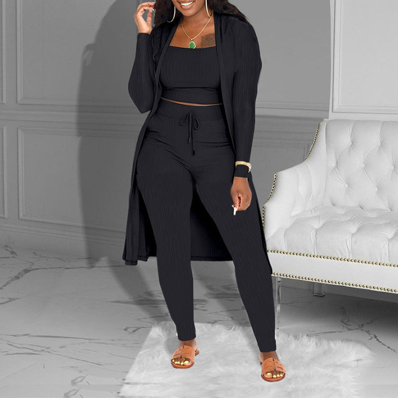 ⏳Limited-time 50% off⏰Casual 3-Piece Knit Set – Cropped Top, Long Cardigan & Fitted Pants🧥👚👖