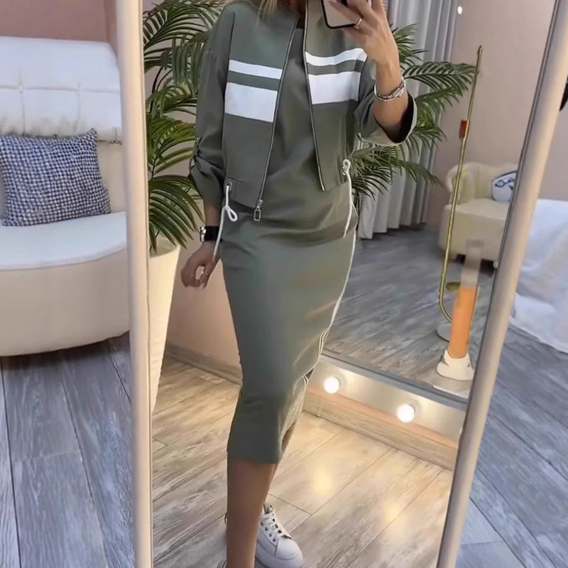 Women's Bomber Jacket & Bodycon Skirt Set