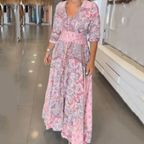 Women’s Elegant Floral Drawstring Long Dress