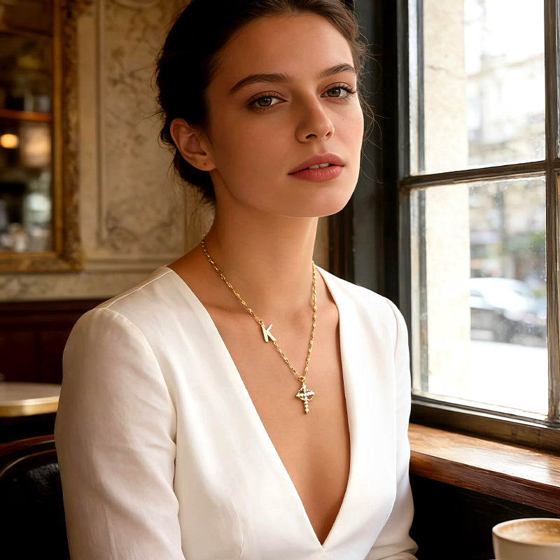 💎 50% OFF! 💎 Dainty Petal Chain Necklace with Initial Charm – Adjustable, Sparkling & Faith-Inspired Design ✨📿