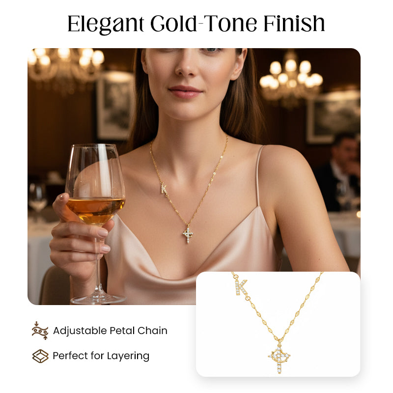 💎 50% OFF! 💎 Dainty Petal Chain Necklace with Initial Charm – Adjustable, Sparkling & Faith-Inspired Design ✨📿