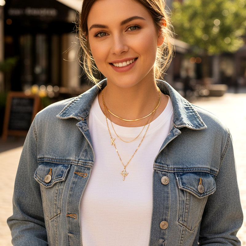 💎 50% OFF! 💎 Dainty Petal Chain Necklace with Initial Charm – Adjustable, Sparkling & Faith-Inspired Design ✨📿