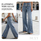 Women’s High-Waist Wide-Leg Jeans with Side Slits