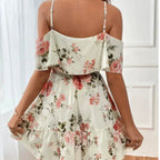 Women's Boho Floral Print Cold Shoulder Dress