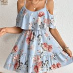 Women's Boho Floral Print Cold Shoulder Dress