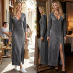 🔥Hot Sale Offers-Women's Long Sleeve V-Neck Maxi Dress