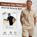 Summer Casual Zip-Neck Shirt & Shorts Set