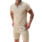 Summer Casual Zip-Neck Shirt & Shorts Set