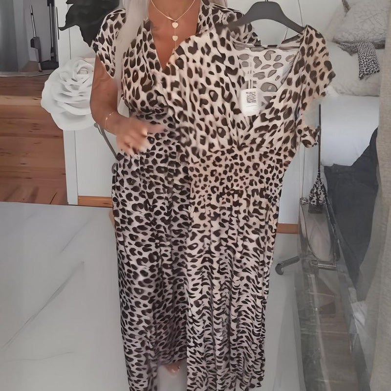 Women's V-Neck Leopard Print Dress