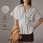 🔥Hot Sale - 49% OFF🔥Elegant Striped Pleated Tunic Top for Women