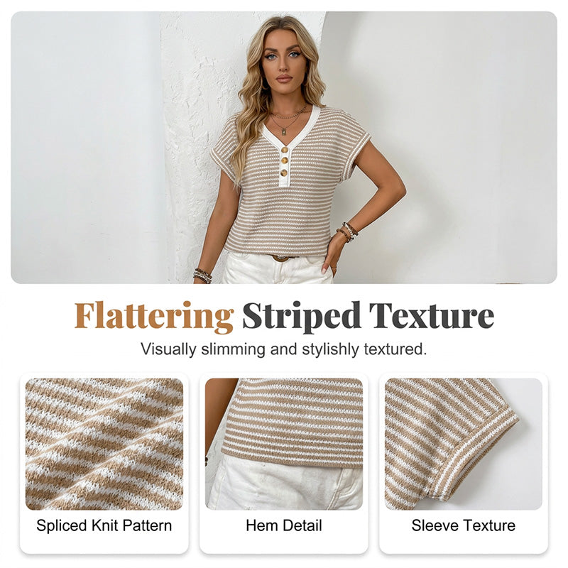 Women's Casual V-Neck Button Knit Top