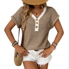 Women's Casual V-Neck Button Knit Top