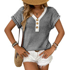 Women's Casual V-Neck Button Knit Top