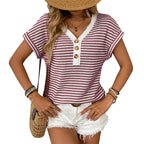 Women's Casual V-Neck Button Knit Top