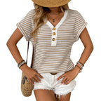 Women's Casual V-Neck Button Knit Top