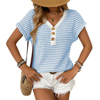 Women's Casual V-Neck Button Knit Top