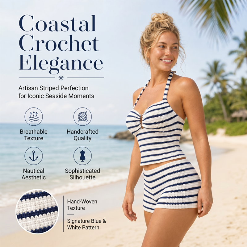 Women's Striped Halter Tankini 2-Piece Set