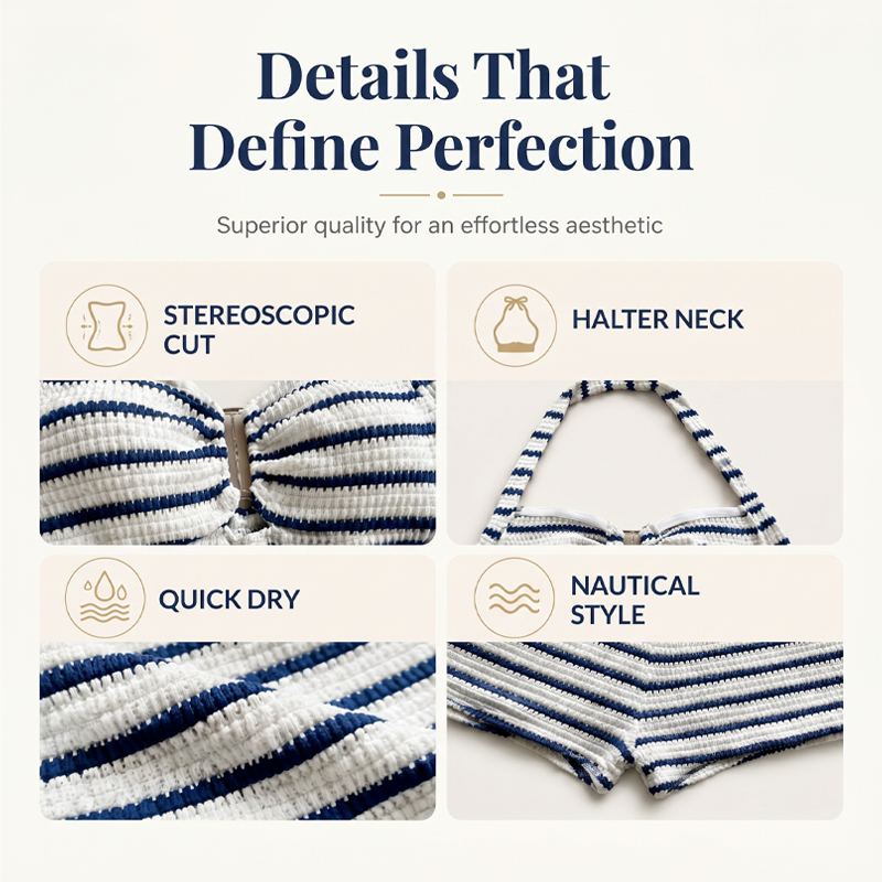 Women's Striped Halter Tankini 2-Piece Set