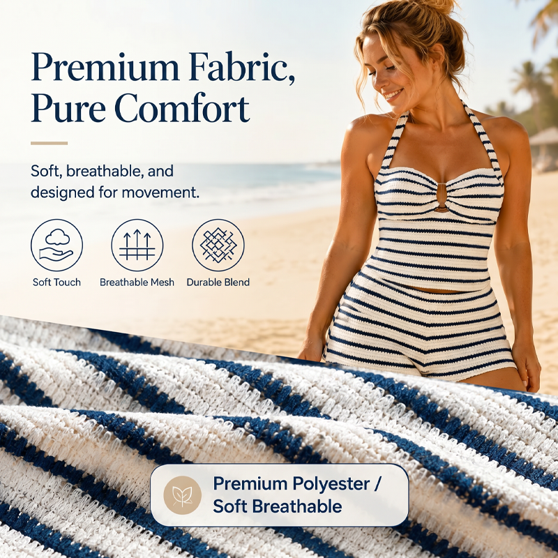 Women's Striped Halter Tankini 2-Piece Set